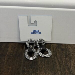 NWT Black Double Hoop and Silver Rhinestone Studded Earrings